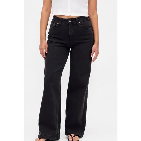 Gap Denim - GAP Wide Leg Denim Jeans Pant Black High Rise Stride Size 28/6R
